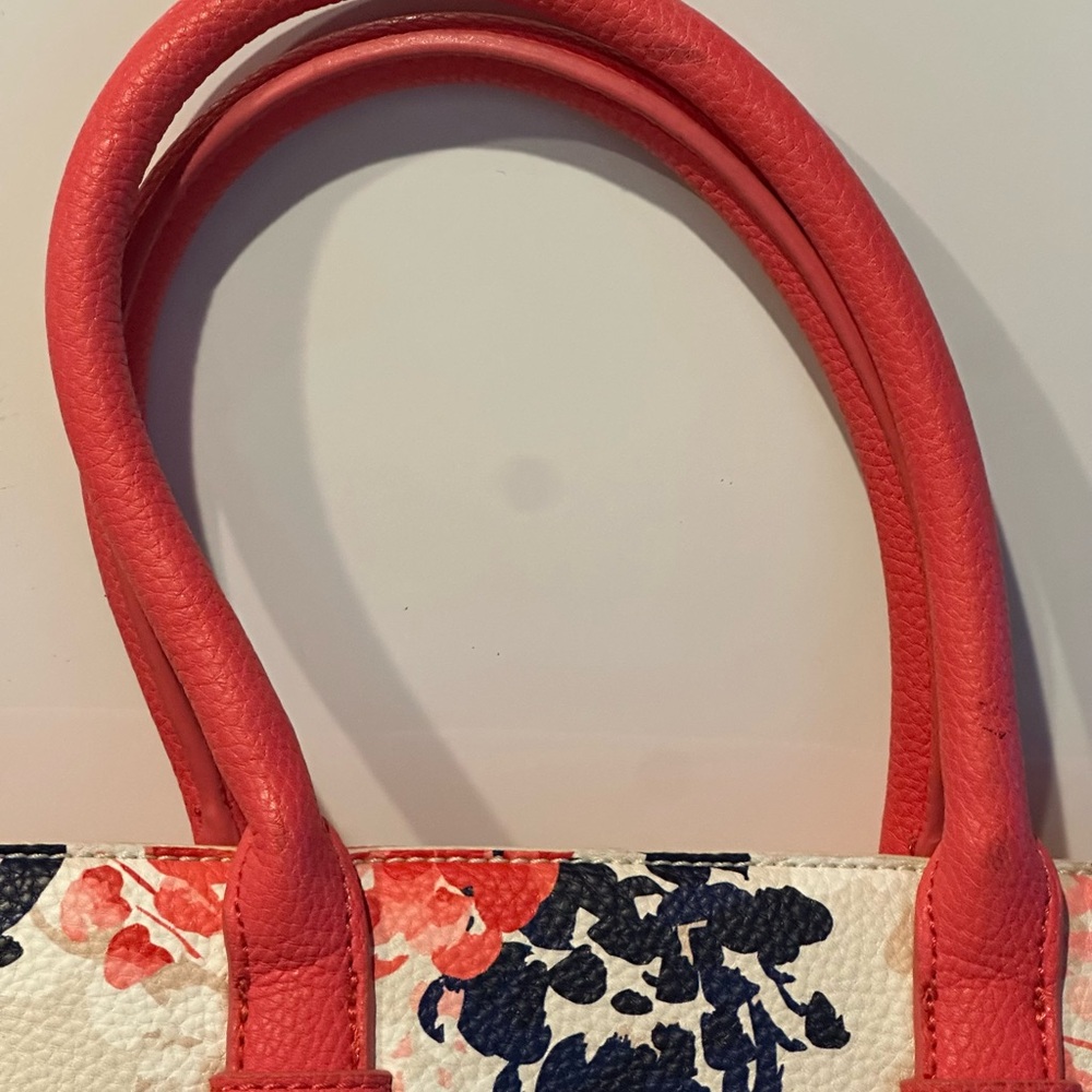 Charming Charlie Purse Handbag Shoulder Bag Coral/Floral Navy Beige - Picture 2 of 7